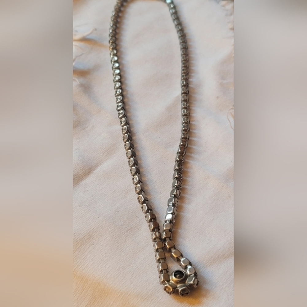Vintage Coro Signed Rhinestone Drop Necklace With Rhinestone Clasp - Picture 5 of 10